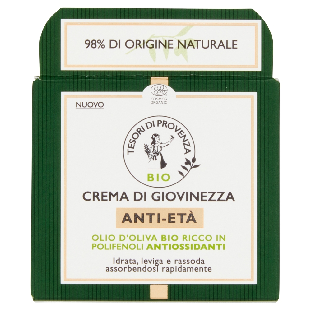 Tesori di Provenza Crema Viso Anti-età Giorno, con Olio d'Oliva Biologico, Ricco in Polifenoli, 50ml